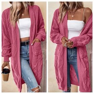 Cozy Pink Open Front Cardigan